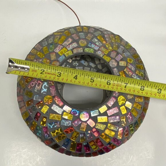 Mosaic Round Hanging Bird Feeder Fly Through Outdoors Pinks Yellow Blues - Picture 6 of 14